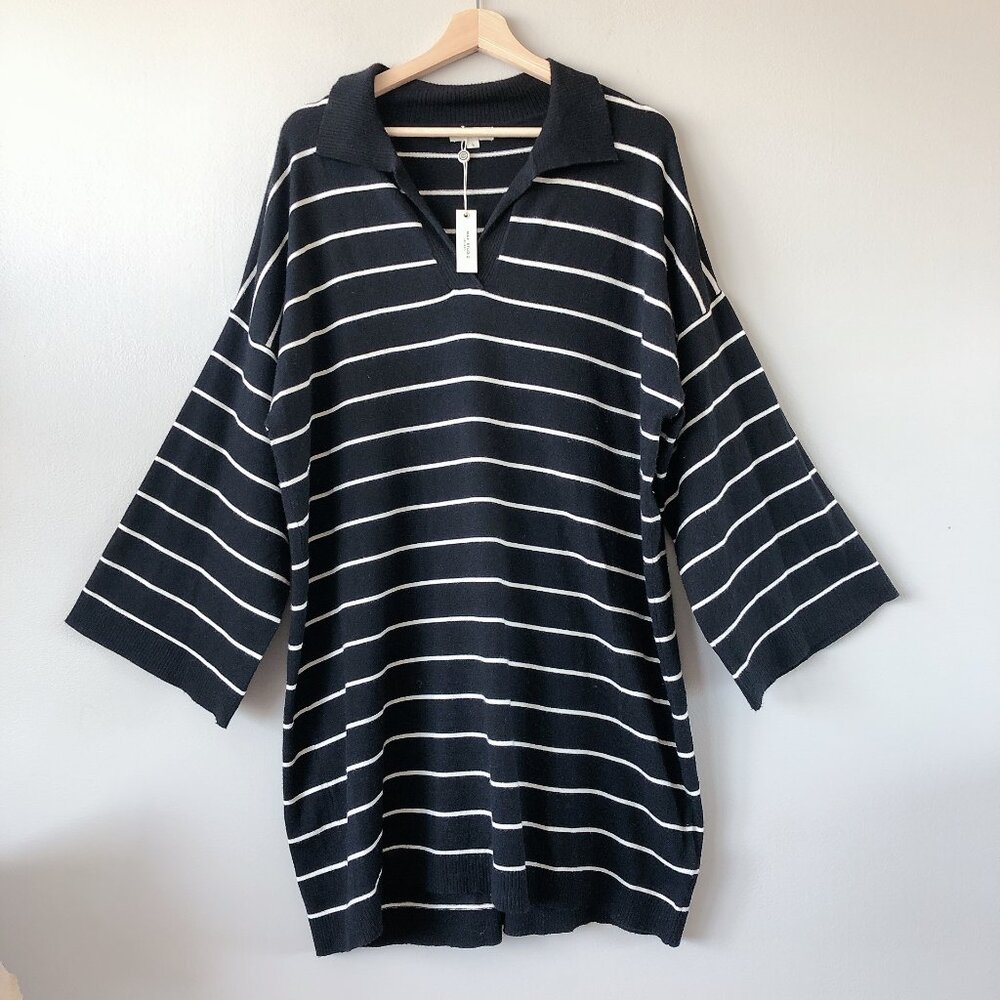Max Studio Sweater dress LARGE black with white stripe cozy dress